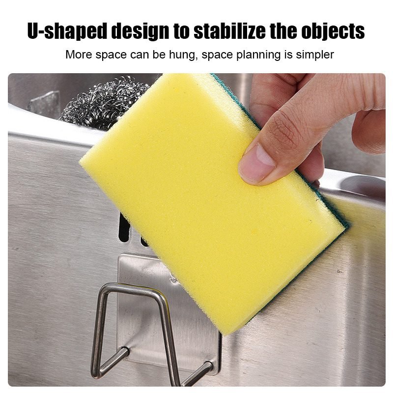 Kitchen Sponges Holder Self Adhesive Sink Sponges Drain Drying Rack Stainless Steel Storage Holder Kitchen Sink Accessories#