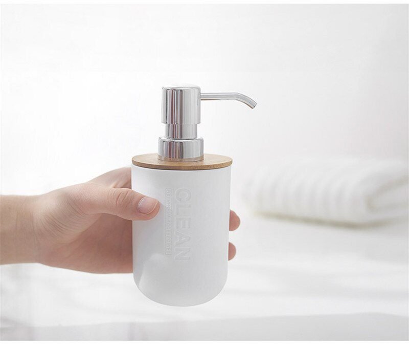 Soap Lotion Dispenser Bathroom Accessories Set Resin and Wood Soap Dish Toothbrush Holder Tumbler Pump Bottle Cup Black or White