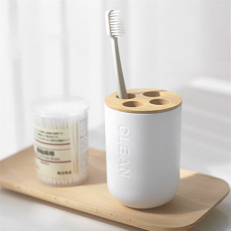 Soap Lotion Dispenser Bathroom Accessories Set Resin and Wood Soap Dish Toothbrush Holder Tumbler Pump Bottle Cup Black or White