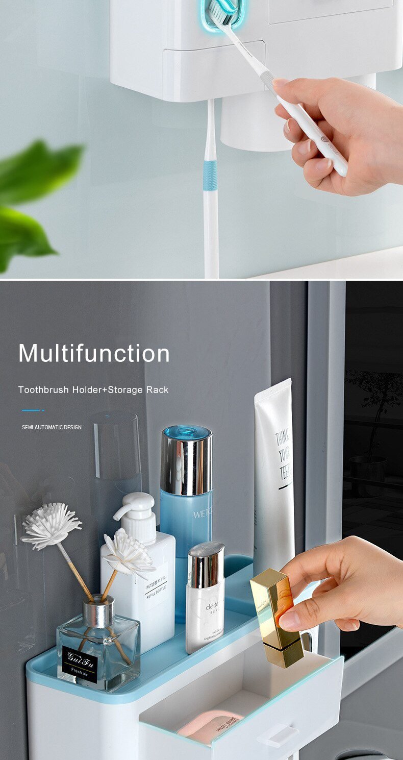 Magnetic Adsorption Inverted Toothbrush Holder Automatic Toothpaste Dispenser With Cup Toothpaste Bathroom Accessories Set