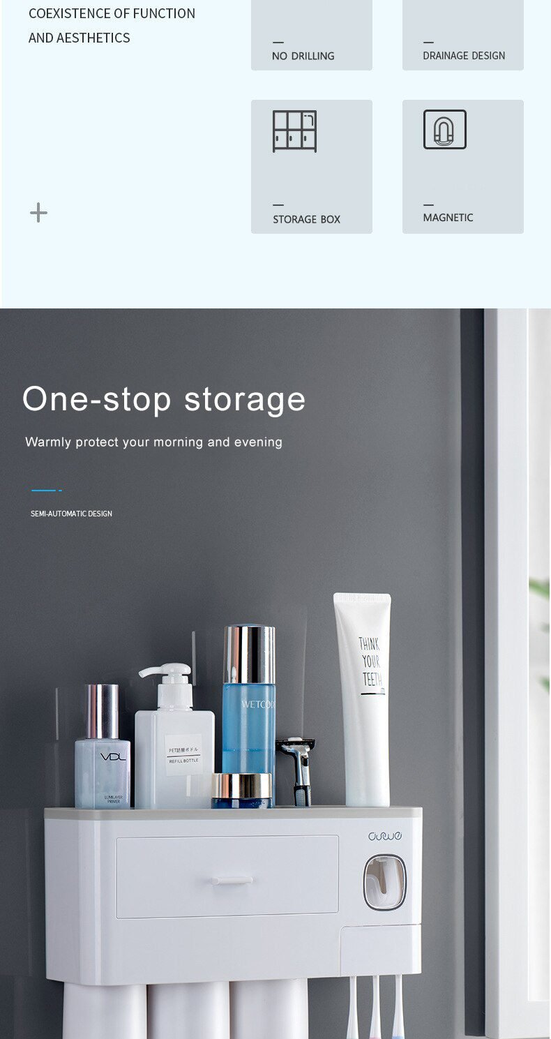 Magnetic Adsorption Inverted Toothbrush Holder Automatic Toothpaste Dispenser With Cup Toothpaste Bathroom Accessories Set