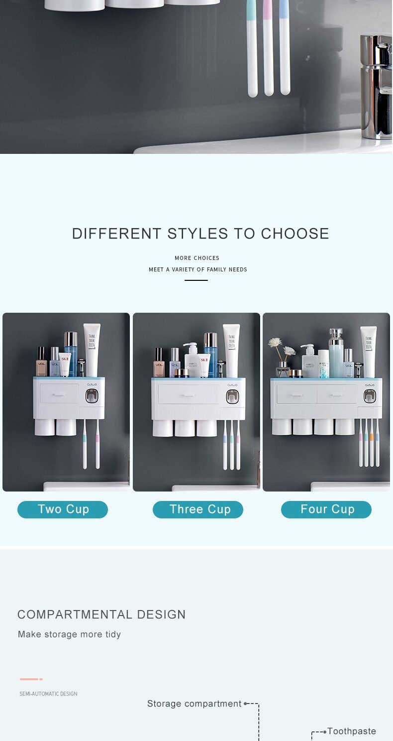 Magnetic Adsorption Inverted Toothbrush Holder Automatic Toothpaste Dispenser With Cup Toothpaste Bathroom Accessories Set
