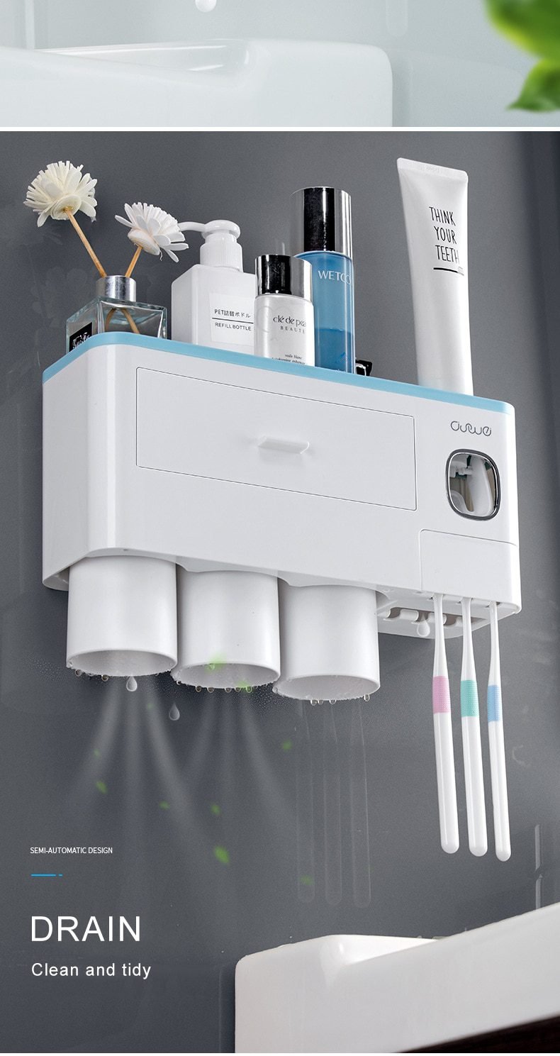 Magnetic Adsorption Inverted Toothbrush Holder Automatic Toothpaste Dispenser With Cup Toothpaste Bathroom Accessories Set