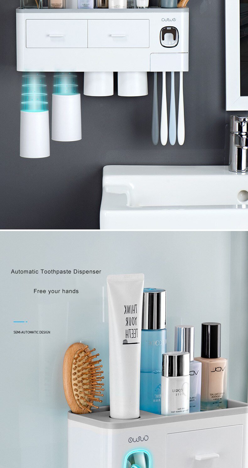 Magnetic Adsorption Inverted Toothbrush Holder Automatic Toothpaste Dispenser With Cup Toothpaste Bathroom Accessories Set