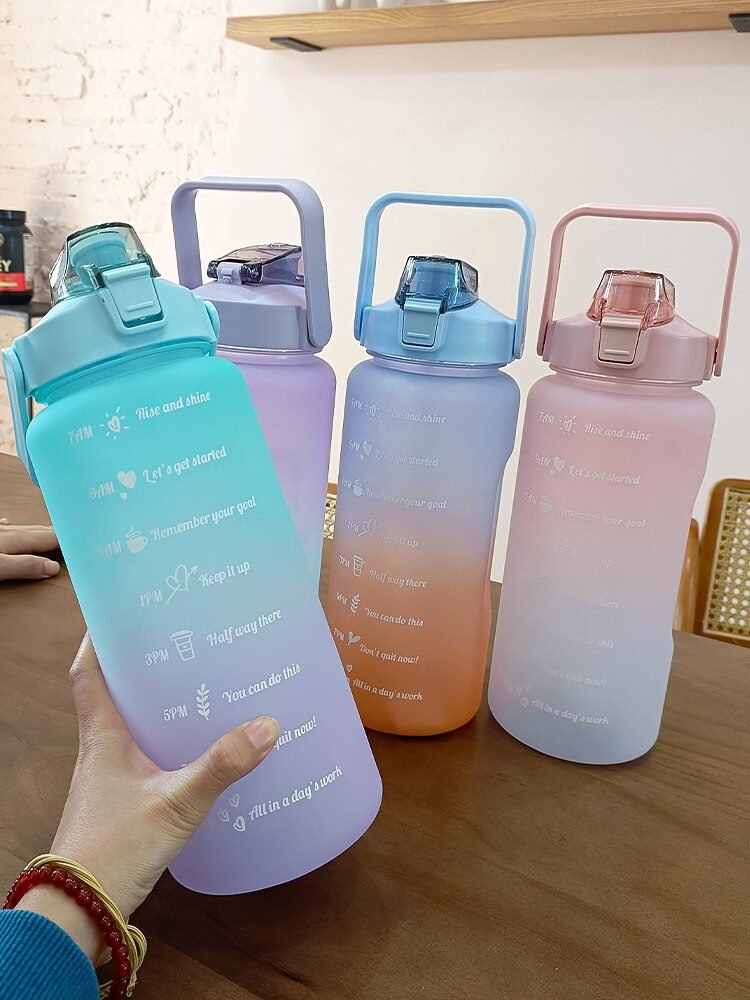 2 Liters Water Bottle Motivational Drinking Bottle Sports Water Bottle With Time Marker Stickers Portable Reusable Plastic Cups