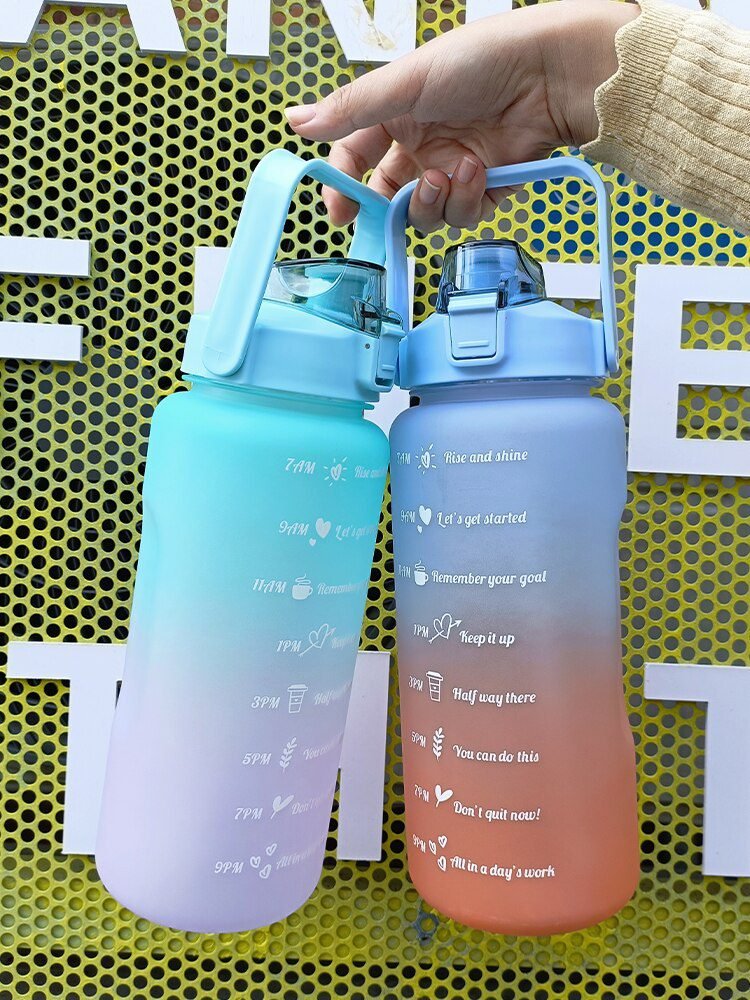 2 Liters Water Bottle Motivational Drinking Bottle Sports Water Bottle With Time Marker Stickers Portable Reusable Plastic Cups