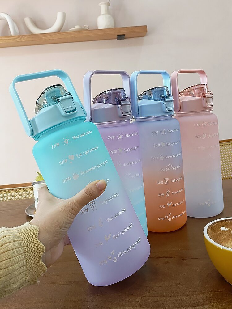 2 Liters Water Bottle Motivational Drinking Bottle Sports Water Bottle With Time Marker Stickers Portable Reusable Plastic Cups