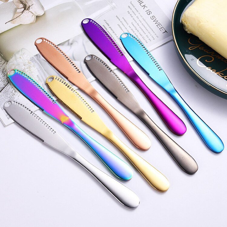 Butter Knife Holes Cheese Dessert Knife Stainless Steel Jam Knife Cutlery Toast Wipe Cream Bread Cheese Cutter Kitchen Tools