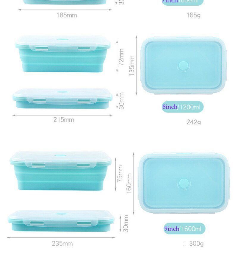4Sizes Silicone Collapsible Lunch Box Food Storage Container Colorful Microwavable Portable Picnic Camping Rectangle Outdoor Box
