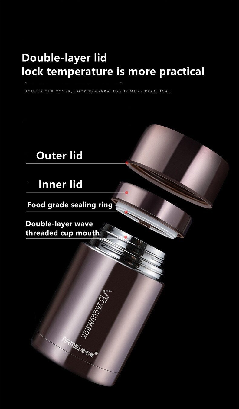 Food Thermal Jar Soup Gruel 316 Stainless Steel Vacuum Lunch Box Office Insulated Thermos Containers Spoon Bag 600/800/1000ML