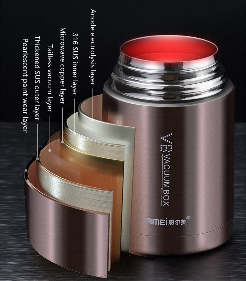 Food Thermal Jar Soup Gruel 316 Stainless Steel Vacuum Lunch Box Office Insulated Thermos Containers Spoon Bag 600/800/1000ML