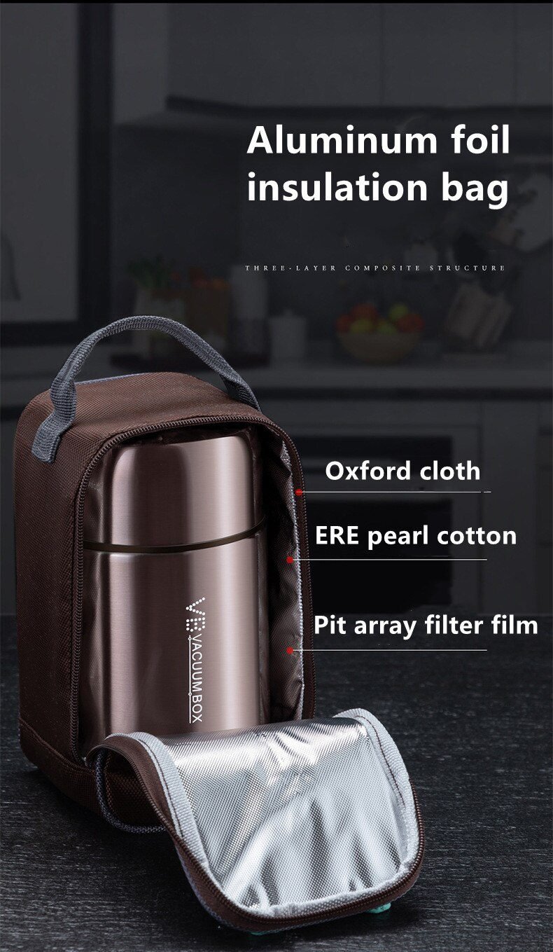 Food Thermal Jar Soup Gruel 316 Stainless Steel Vacuum Lunch Box Office Insulated Thermos Containers Spoon Bag 600/800/1000ML