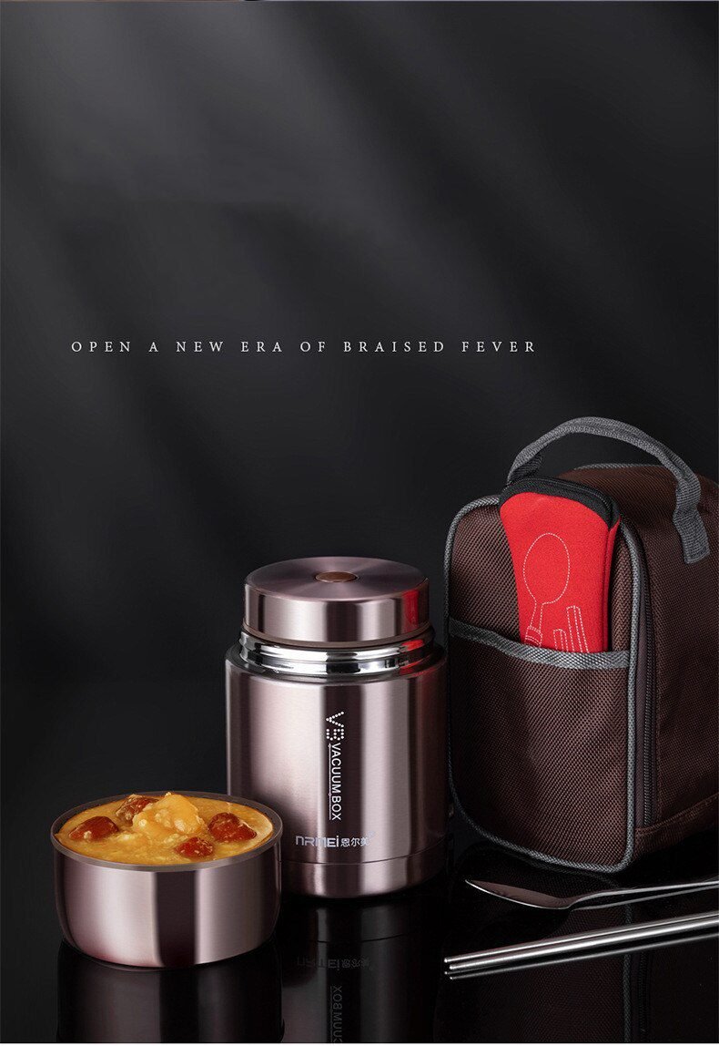 Food Thermal Jar Soup Gruel 316 Stainless Steel Vacuum Lunch Box Office Insulated Thermos Containers Spoon Bag 600/800/1000ML