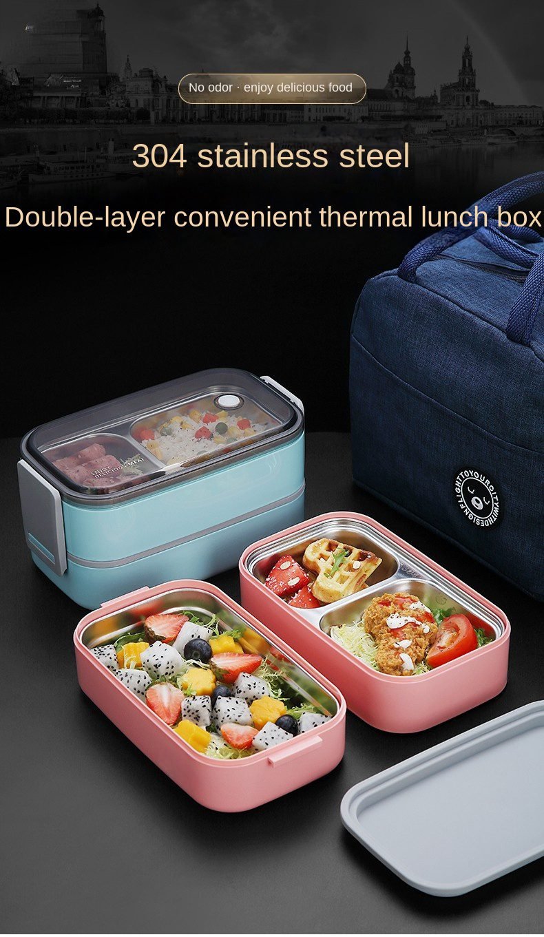 304 stainless steel lunch box for Adults Kids School Office 1/2 Layers Microwavable portable Grids bento Food Storage Containers