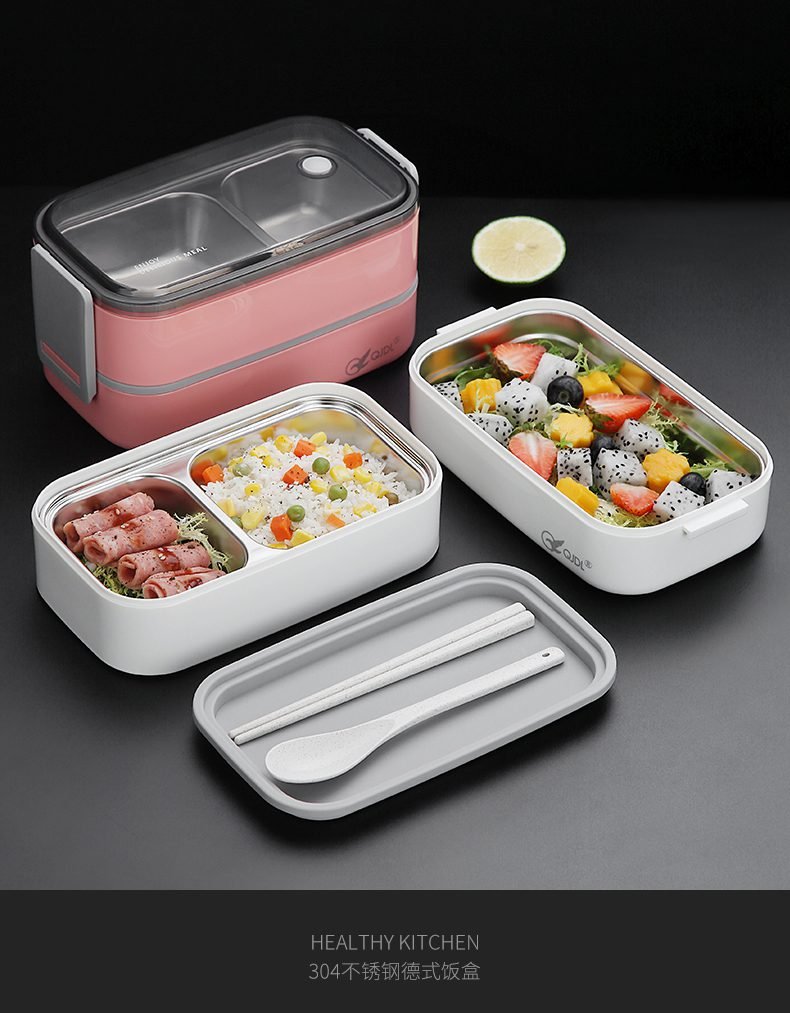 304 stainless steel lunch box for Adults Kids School Office 1/2 Layers Microwavable portable Grids bento Food Storage Containers