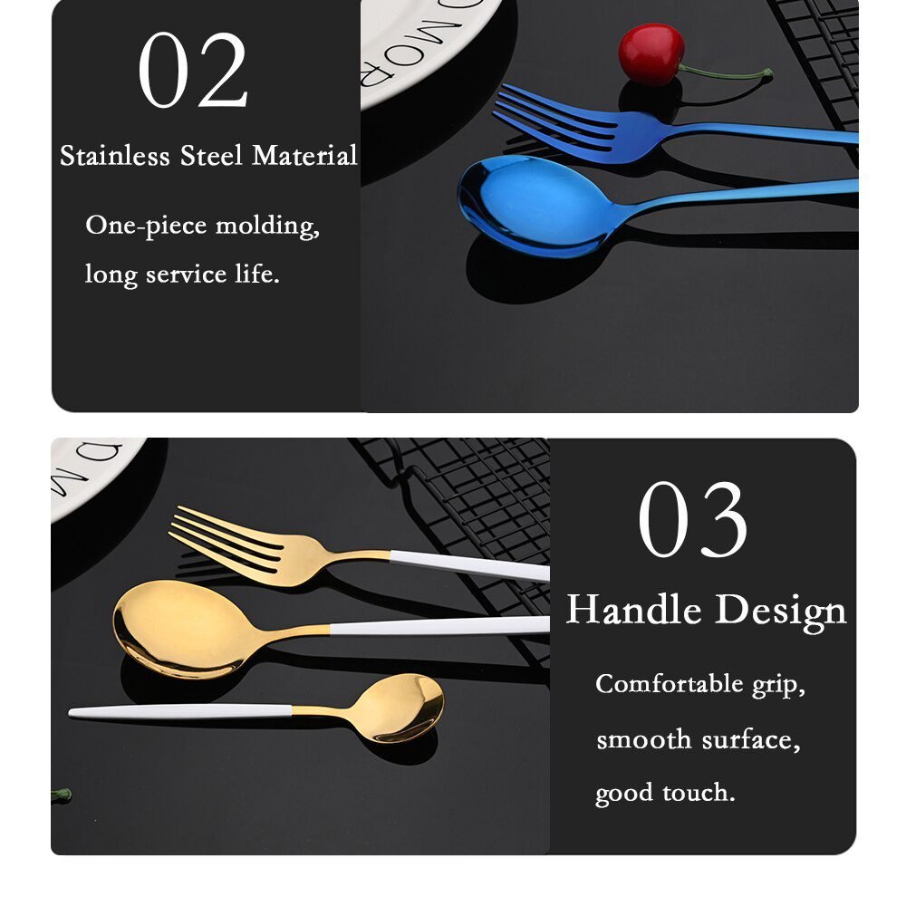 24Pcs Colorful Dinnerware Set Stainless Steel Cutlery Set Kitchen Mirror Gold Tableware Set Knife Fork Spoon Dinner Set
