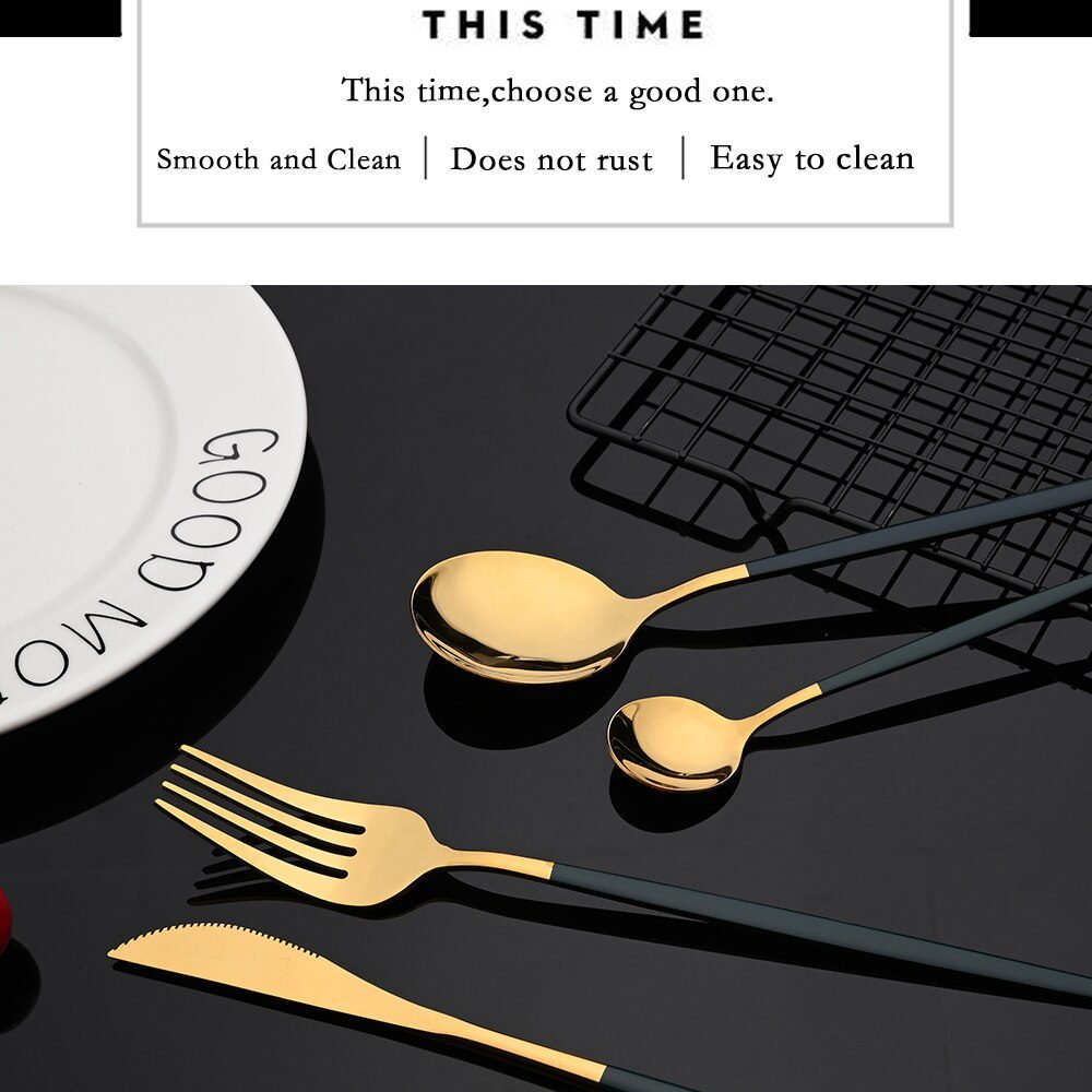 24Pcs Colorful Dinnerware Set Stainless Steel Cutlery Set Kitchen Mirror Gold Tableware Set Knife Fork Spoon Dinner Set