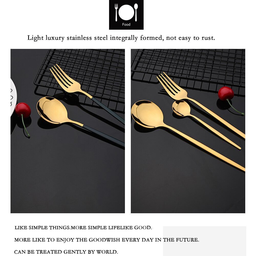 24Pcs Colorful Dinnerware Set Stainless Steel Cutlery Set Kitchen Mirror Gold Tableware Set Knife Fork Spoon Dinner Set