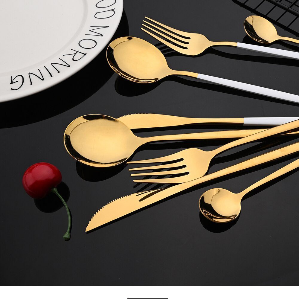 24Pcs Colorful Dinnerware Set Stainless Steel Cutlery Set Kitchen Mirror Gold Tableware Set Knife Fork Spoon Dinner Set