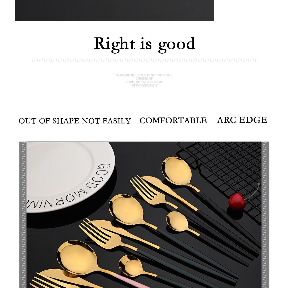 24Pcs Colorful Dinnerware Set Stainless Steel Cutlery Set Kitchen Mirror Gold Tableware Set Knife Fork Spoon Dinner Set