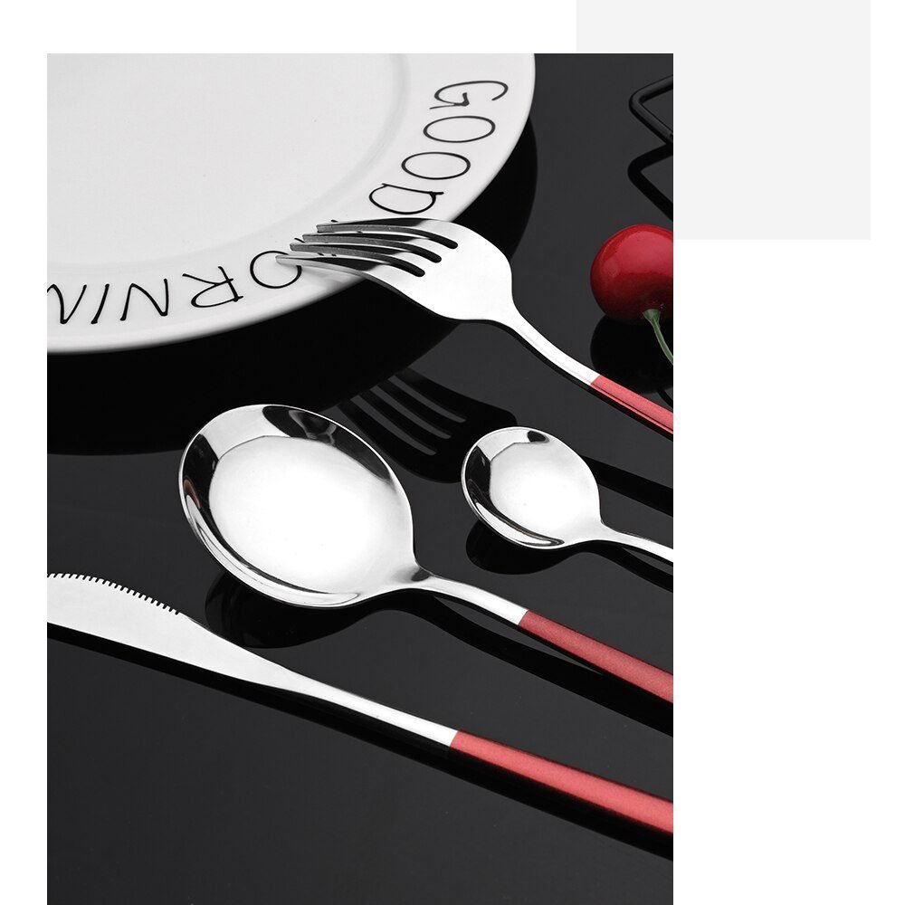 24Pcs Colorful Dinnerware Set Stainless Steel Cutlery Set Kitchen Mirror Gold Tableware Set Knife Fork Spoon Dinner Set