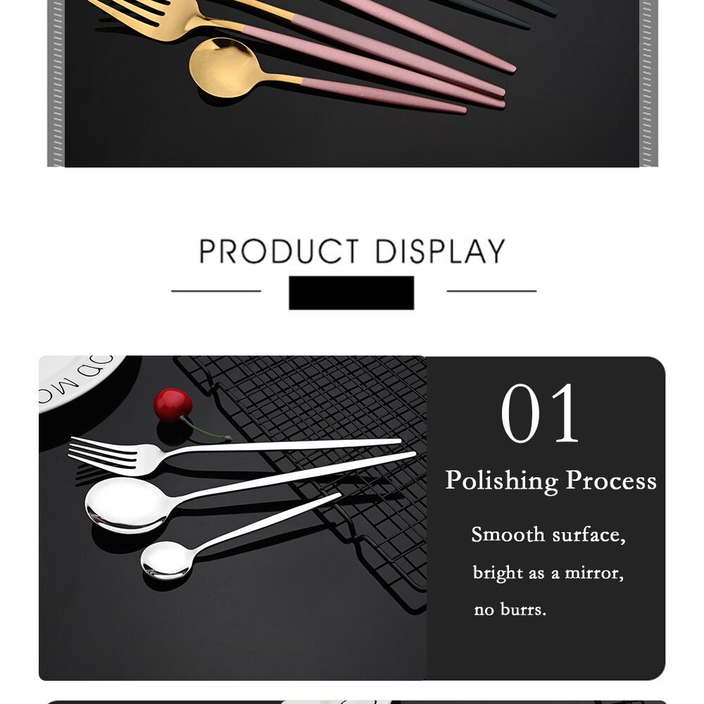 24Pcs Colorful Dinnerware Set Stainless Steel Cutlery Set Kitchen Mirror Gold Tableware Set Knife Fork Spoon Dinner Set