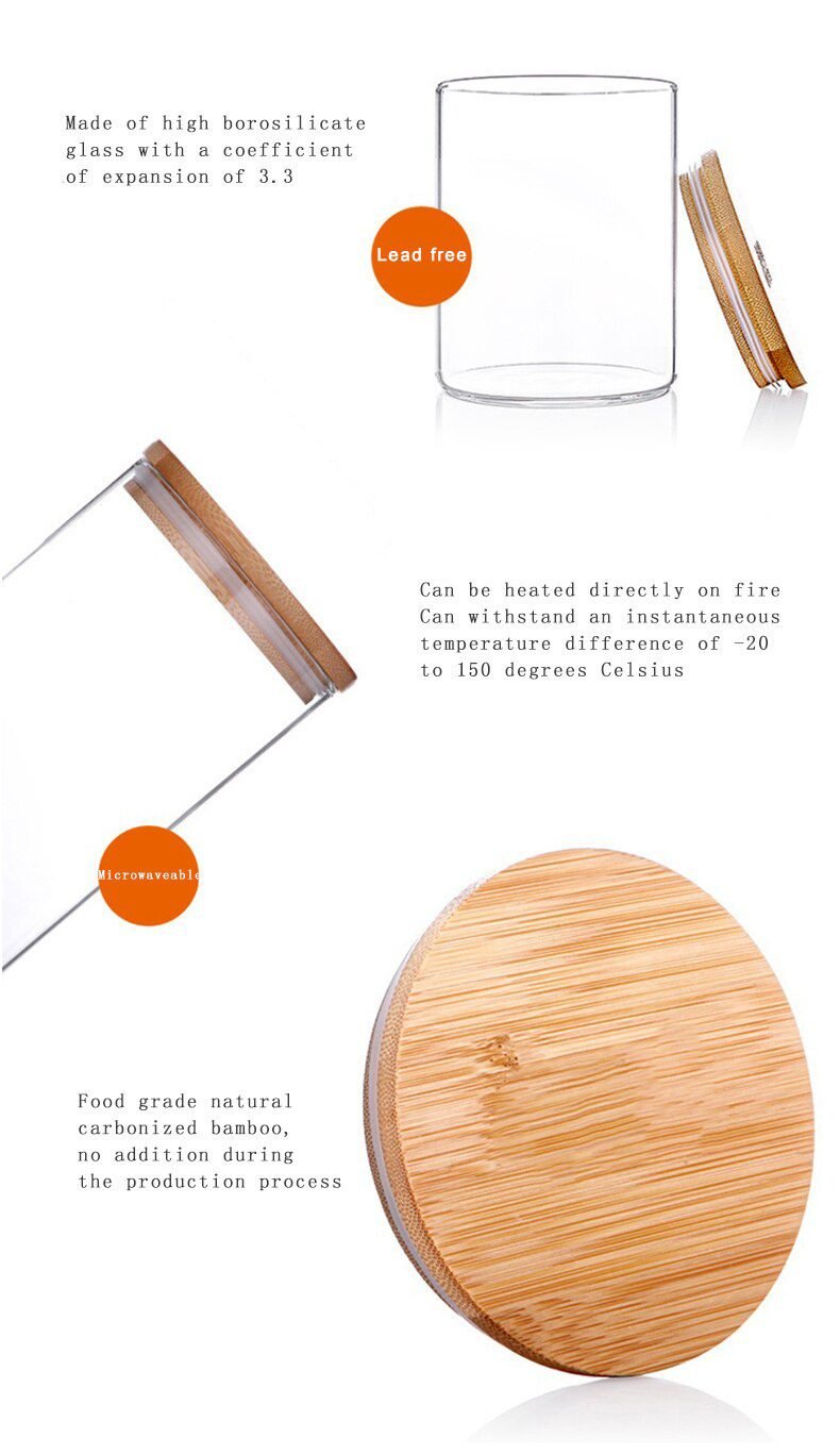 Mason Candy Jar For Spices Glass bamboo Cover Container Glass Jars With Lids Cookie Jar Kitchen Jars And Lids Wholesale