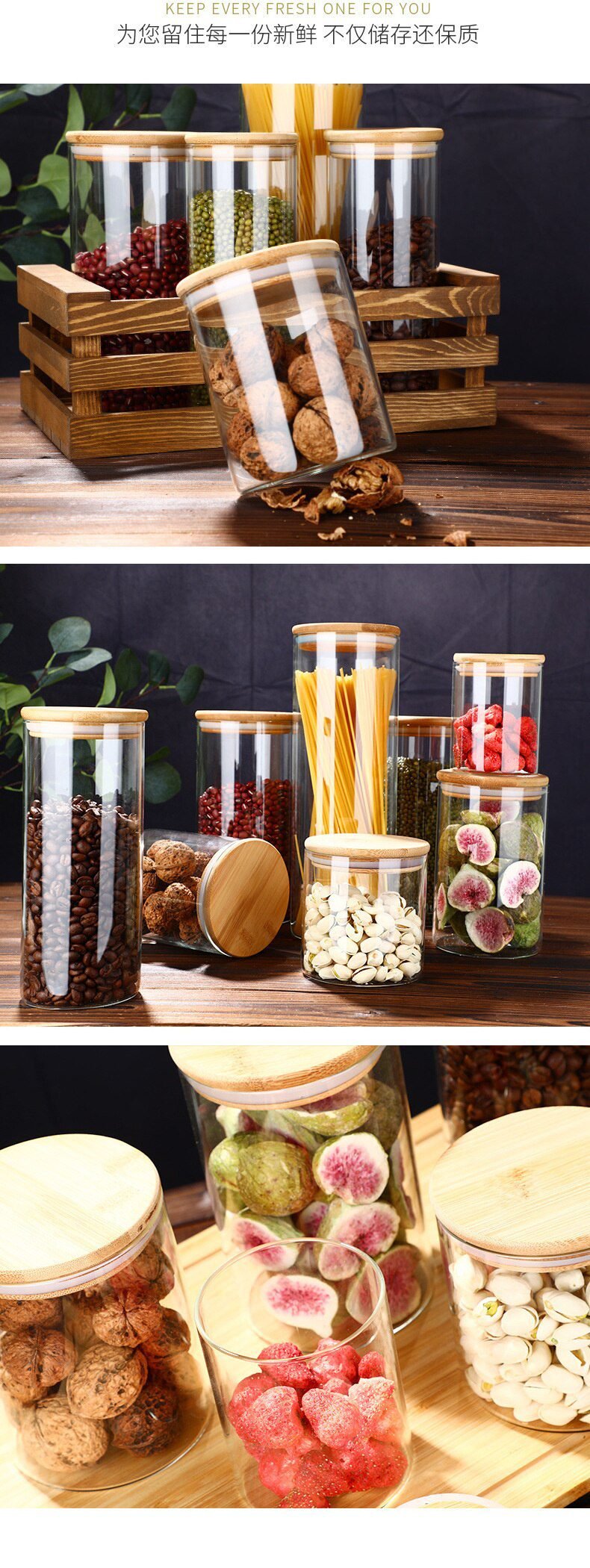 Mason Candy Jar For Spices Glass bamboo Cover Container Glass Jars With Lids Cookie Jar Kitchen Jars And Lids Wholesale