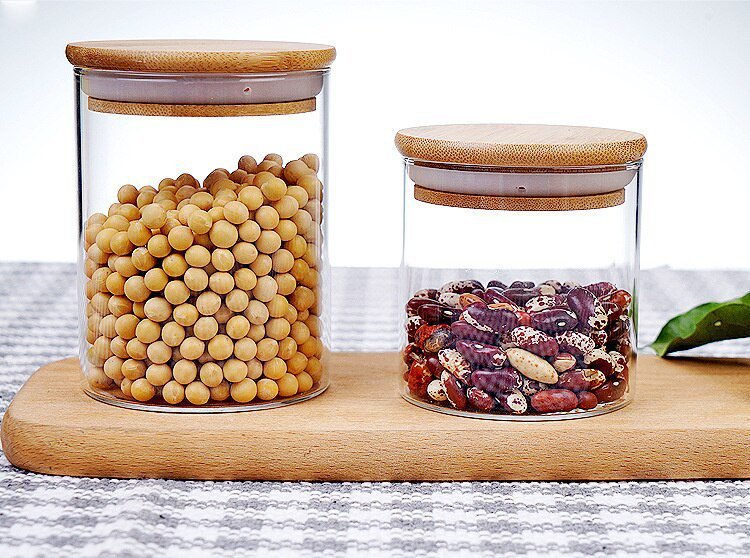Mason Candy Jar For Spices Glass bamboo Cover Container Glass Jars With Lids Cookie Jar Kitchen Jars And Lids Wholesale