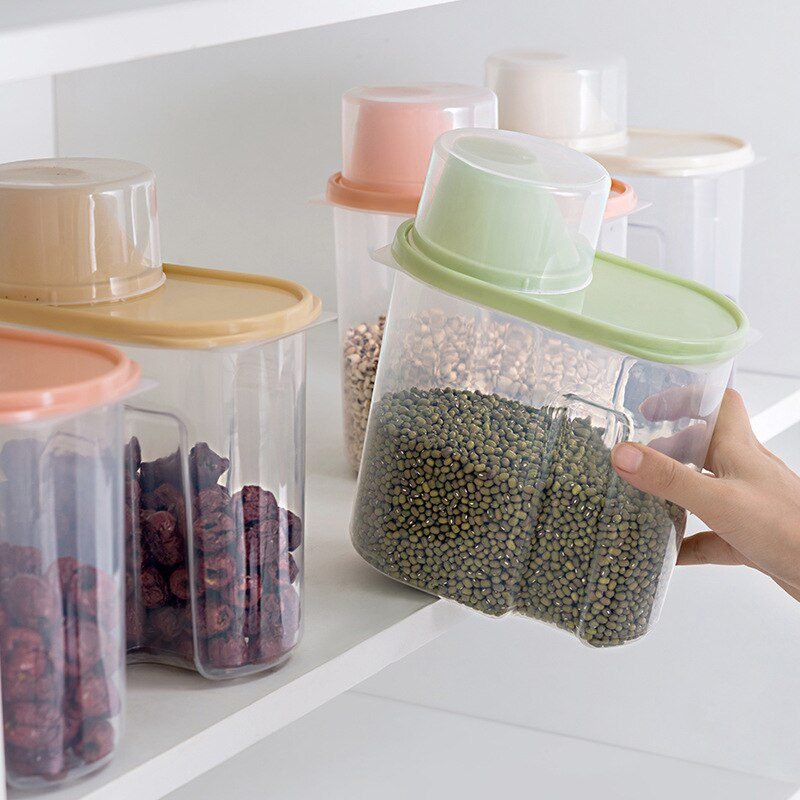 Plastic Cereal Dispenser Storage Box Kitchen Food Grain Rice Container Nice Kitchen Rice Storage Box Flour Grain Storage