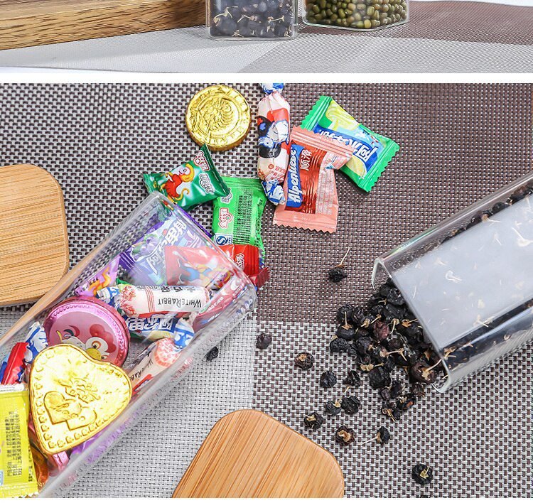 Sealing Kitchen Grain Tea Mason Storage Tank With Bamboo Cover Glass Jars For Spices Condiments Organizer Airtight Container