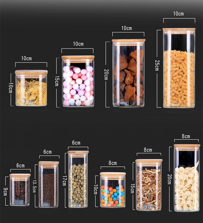 Sealing Kitchen Grain Tea Mason Storage Tank With Bamboo Cover Glass Jars For Spices Condiments Organizer Airtight Container
