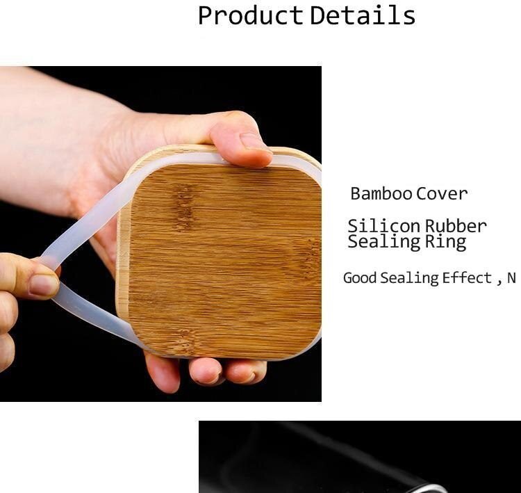 Sealing Kitchen Grain Tea Mason Storage Tank With Bamboo Cover Glass Jars For Spices Condiments Organizer Airtight Container