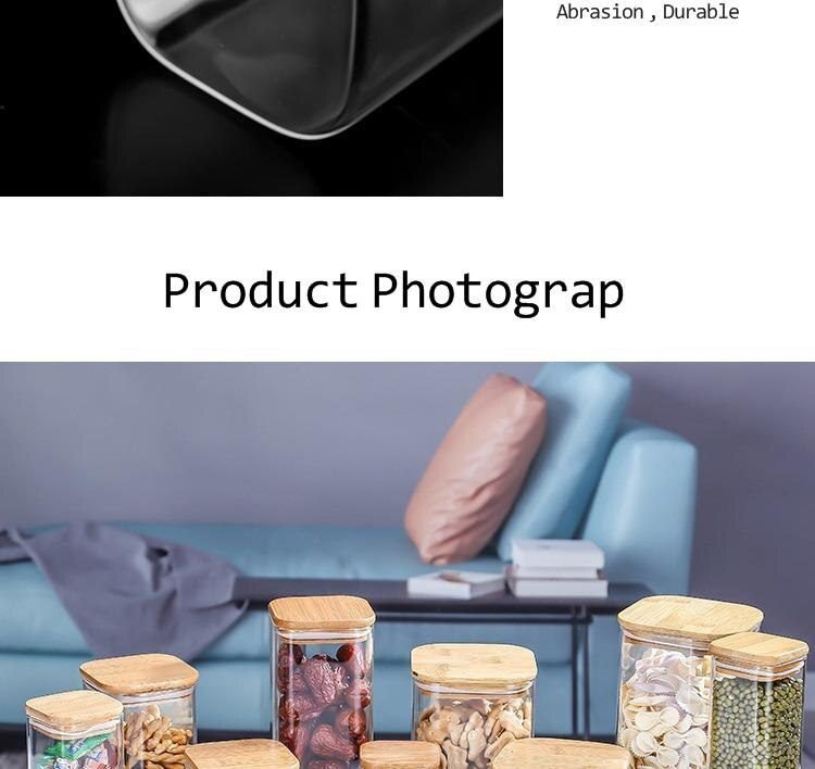 Sealing Kitchen Grain Tea Mason Storage Tank With Bamboo Cover Glass Jars For Spices Condiments Organizer Airtight Container