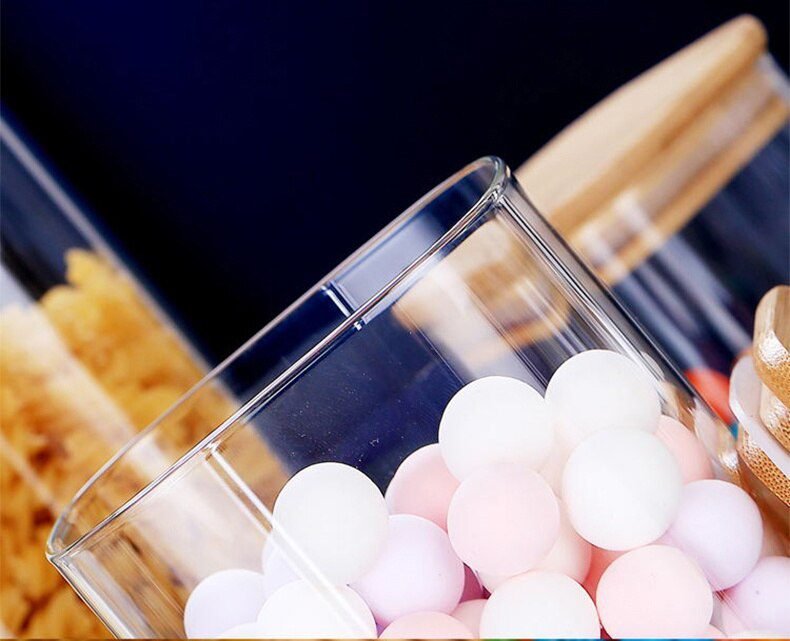 Sealing Kitchen Grain Tea Mason Storage Tank With Bamboo Cover Glass Jars For Spices Condiments Organizer Airtight Container