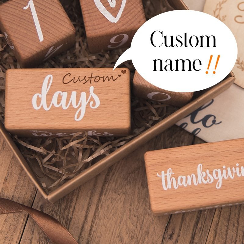 1Set Baby Milestone Cards Wooden Block With Box Commemorate Baby Birth Photography Prop Block Newborn Photography Props Set