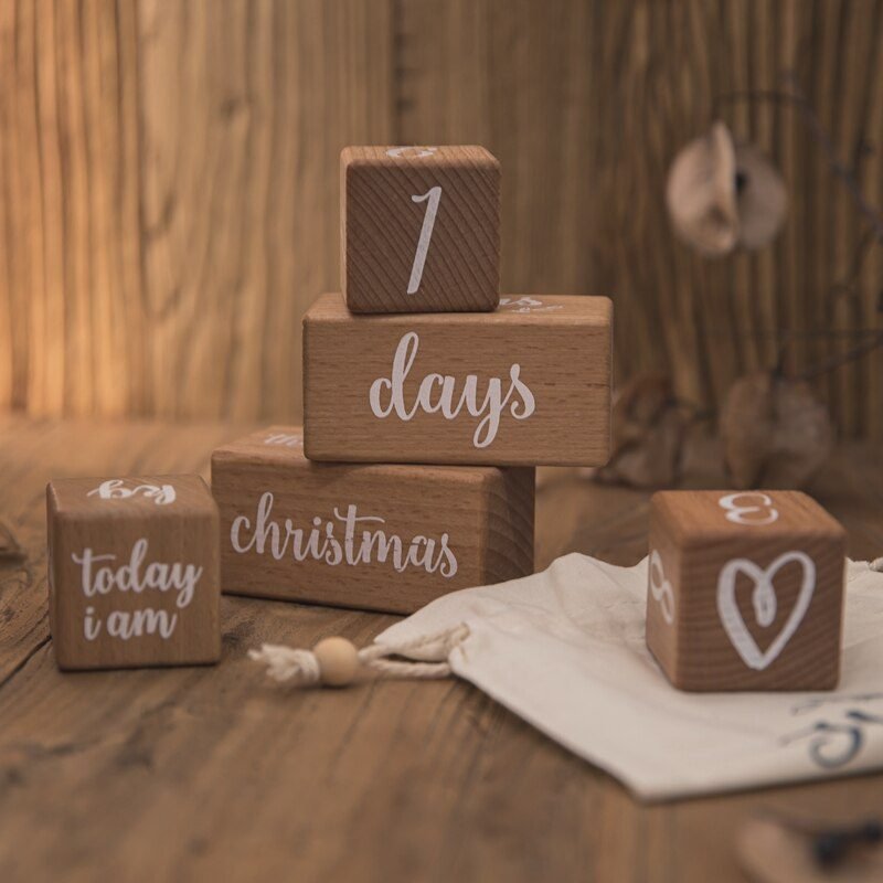 1Set Baby Milestone Cards Wooden Block With Box Commemorate Baby Birth Photography Prop Block Newborn Photography Props Set