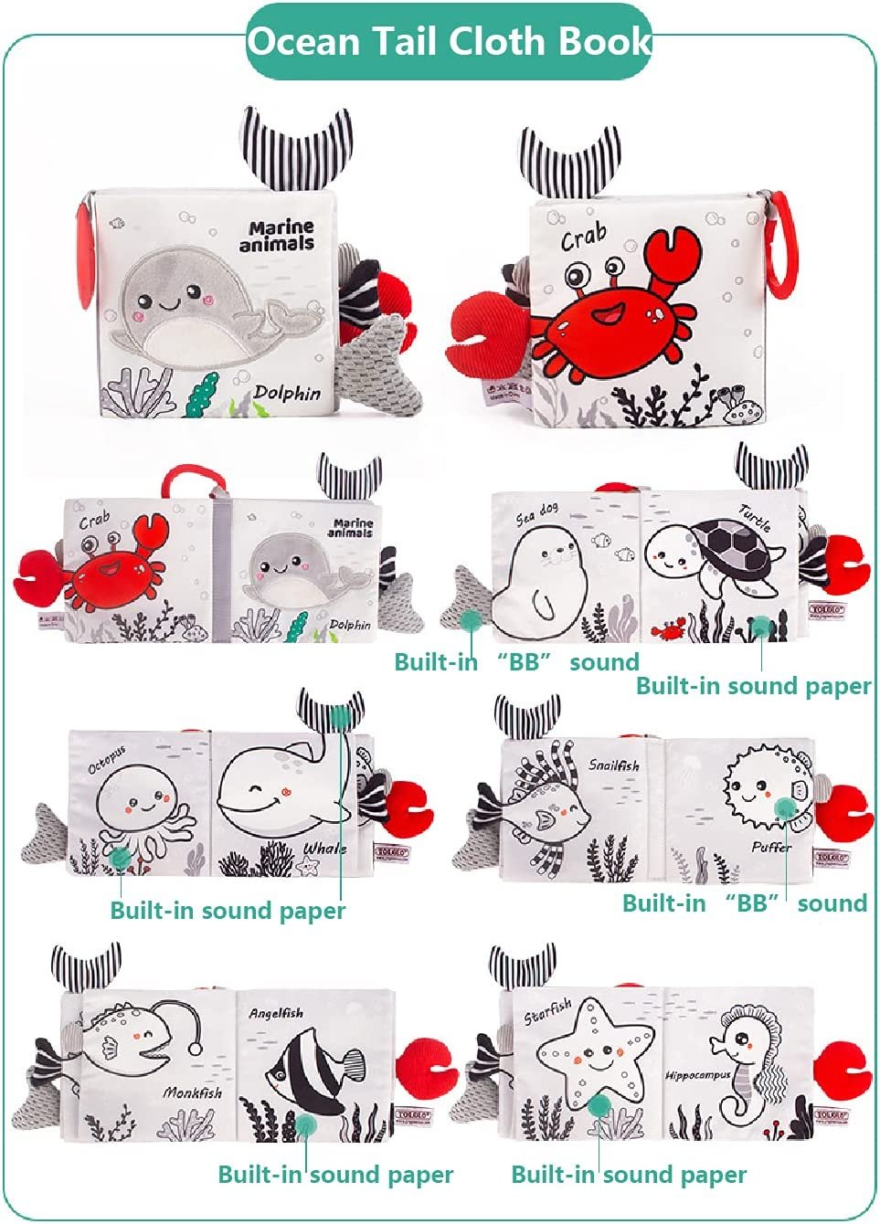 Baby Cloth Book Toy Black White Cloth Activity Book Sensory Books for Babies Kids Early Development montessori Toys 0 12 Months