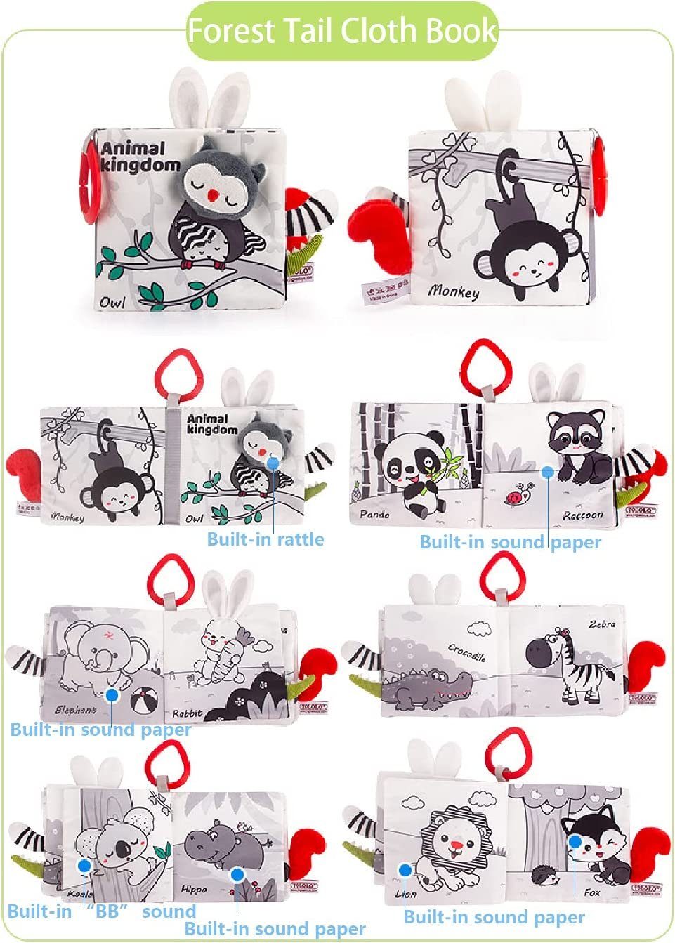 Baby Cloth Book Toy Black White Cloth Activity Book Sensory Books for Babies Kids Early Development montessori Toys 0 12 Months