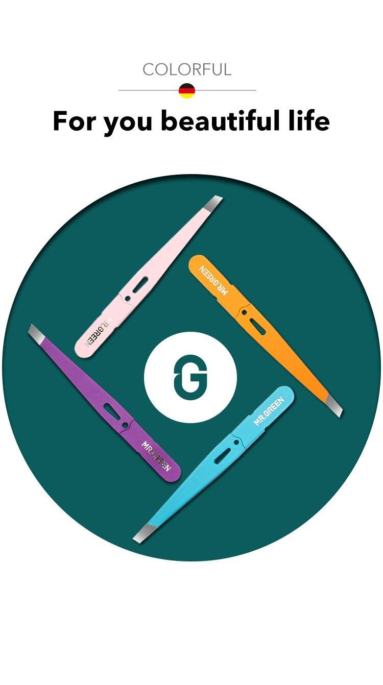 MR.GREEN Eyebrow Tweezer Colorful Hair Beauty Fine Hairs Puller Stainless Steel Slanted Eye Brow Clips Removal Makeup Tools