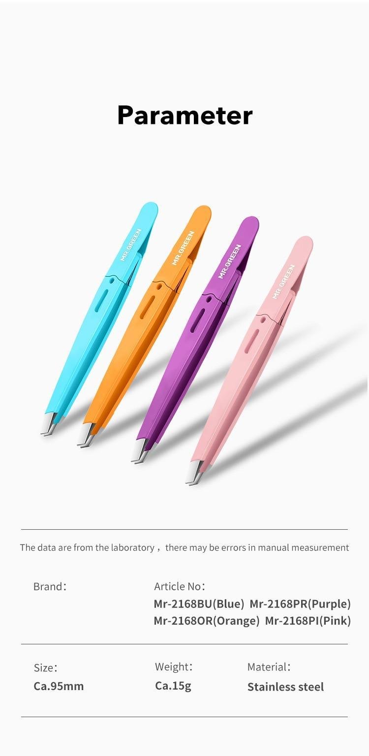 MR.GREEN Eyebrow Tweezer Colorful Hair Beauty Fine Hairs Puller Stainless Steel Slanted Eye Brow Clips Removal Makeup Tools