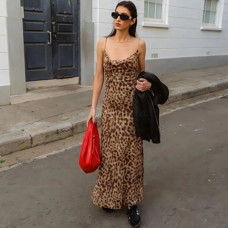 Vintage Leopard Print Chiffon Sexy Cami Dress Women V Neck Sleeveless Party Dress Fashion 2024 Summer Streetwear Dress Vintage Leopard Print Chiffon Sexy Cami Dress Women V Neck Sleeveless Party Dress Fashion 2024 Summer Streetwear Dress