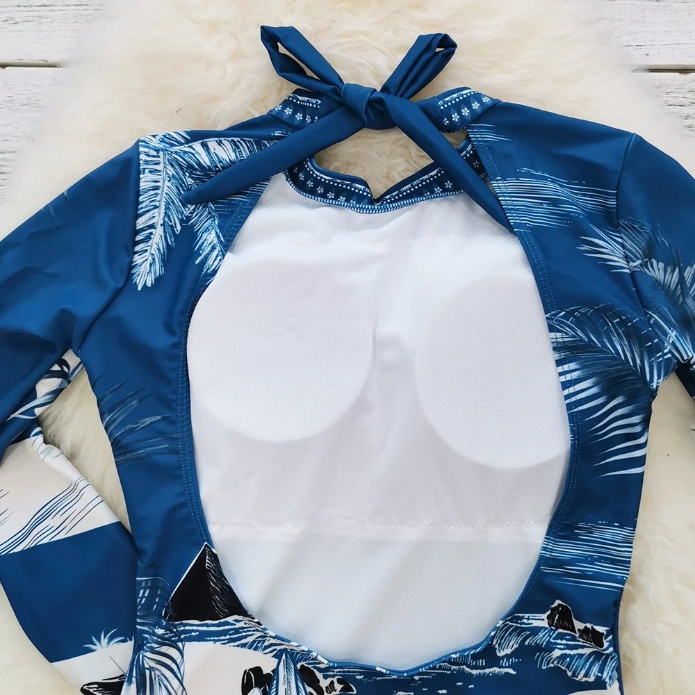 2025 Surfing Sport Swimsuit Long Sleeves Women One Piece Swimsuit Swimwear Solid Monokini Bathing Suit Tropical Bodysuit Female