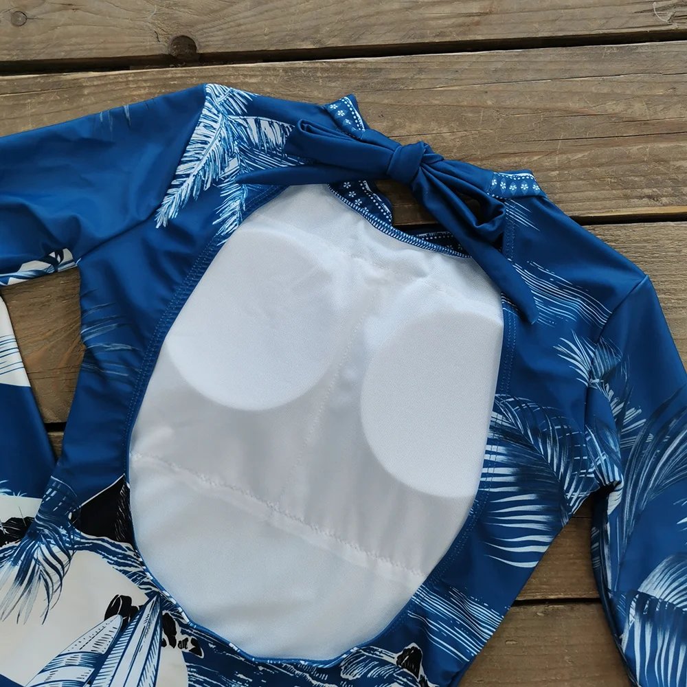 2025 Surfing Sport Swimsuit Long Sleeves Women One Piece Swimsuit Swimwear Solid Monokini Bathing Suit Tropical Bodysuit Female