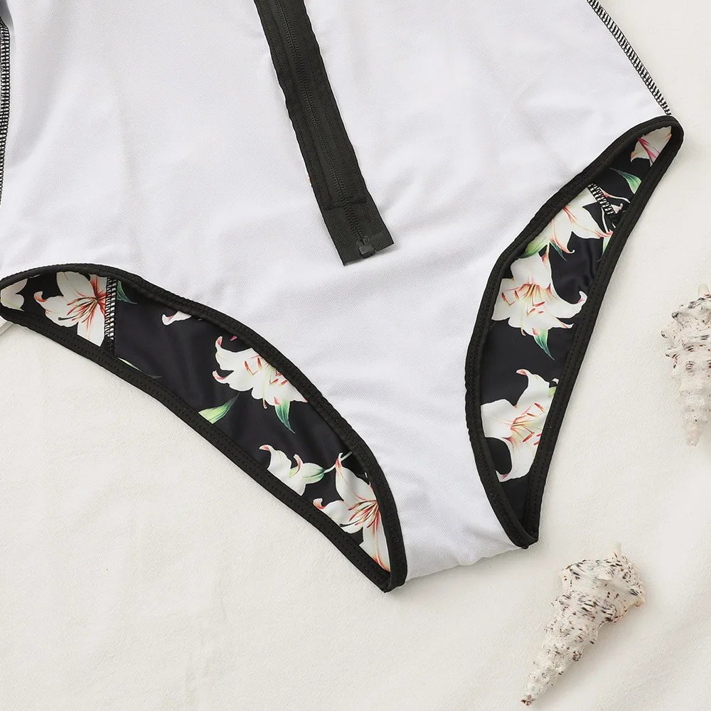 2025 Surfing Sport Swimsuit Long Sleeves Women One Piece Swimsuit Swimwear Solid Monokini Bathing Suit Tropical Bodysuit Female