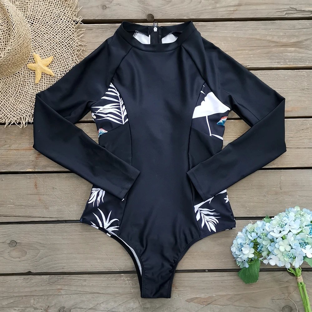 2025 Surfing Sport Swimsuit Long Sleeves Women One Piece Swimsuit Swimwear Solid Monokini Bathing Suit Tropical Bodysuit Female