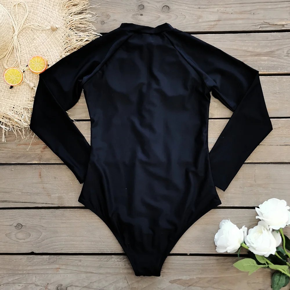 2025 Surfing Sport Swimsuit Long Sleeves Women One Piece Swimsuit Swimwear Solid Monokini Bathing Suit Tropical Bodysuit Female