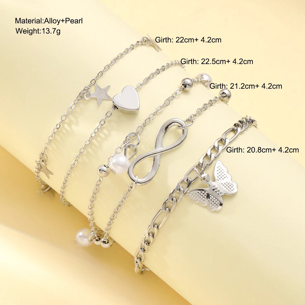 Bohemian Summer Beach Anklet Set For Women Vintage Silver Color Pearl Butterfly Star Heart Pendant Charm Chain On Leg Jewelry