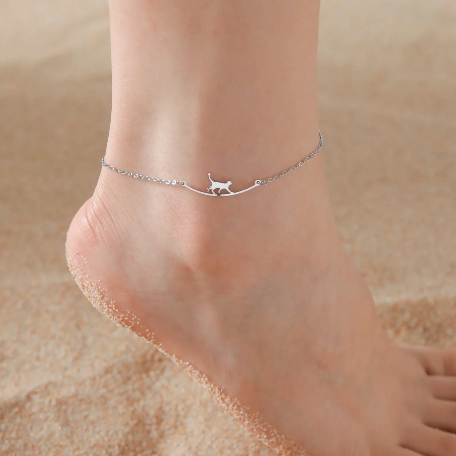 Tiny Korean Chain Cat Charm Anklet For Women Gold Color Leaf Heartbeat Silver Plating Cat Feet Charm Summer Anklet Jewelry Tiny Korean Chain Cat Charm Anklet For Women Gold Color Leaf Heartbeat Silver Plating Cat Feet Charm Summer Anklet Jewelry