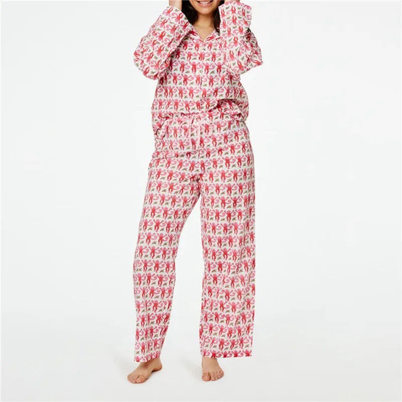 Roller Rabbit Monkey Pajamas Preppy Pjs Cute Pj Pants Sets For Women Y2k Long Sleeve Pajamas Set 2 Piece Loungewear